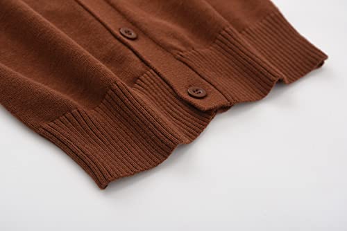 BINIDUCKLING Boys Girls V-Neck School Cardigans Long Sleeve Button-up Knitwear for School Uniform（Brown,160）