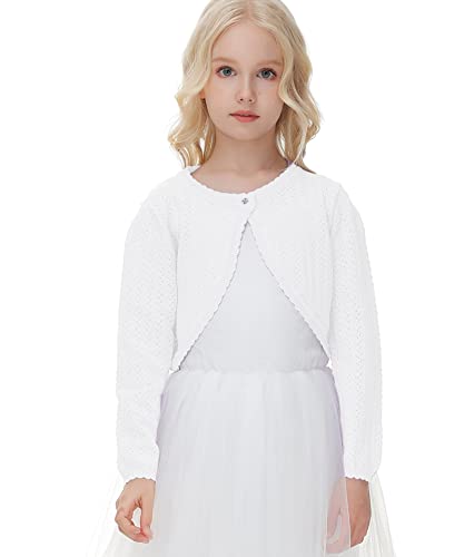 Verve Jelly Baby Girls' Knit Long Sleeve Button Closure Bolero Shrug Kids Knit Cardigan Sweaters Summer Shirt Tops White 160 11-12 Years