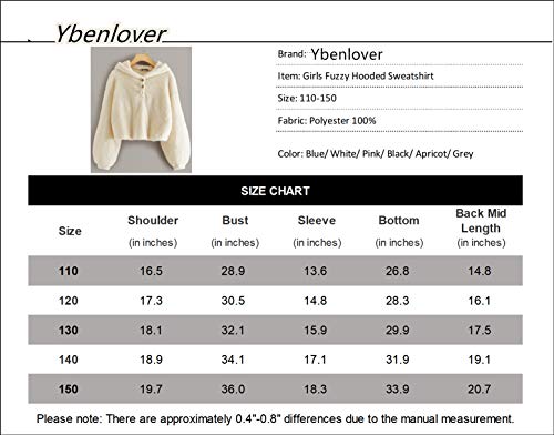 YBENLOVER Kids Girl's Fuzzy Hoodies Warm Loose Button Down Pullover Sherpa Jacket Top （Pink，160/13-14 Years）