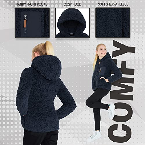CityComfort Fleece Jacket for Kids, Zip Up Fuzzy Teddy Hoodie (Navy, 4-5 Years)