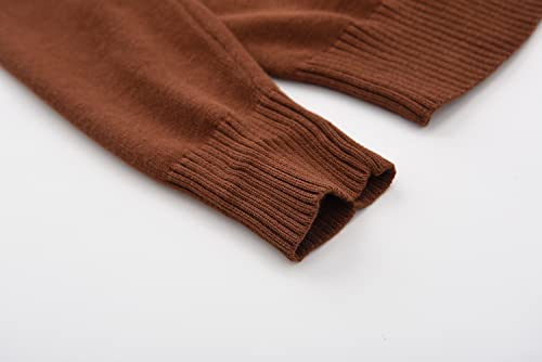 BINIDUCKLING Boys Girls V-Neck School Cardigans Long Sleeve Button-up Knitwear for School Uniform（Brown,160）