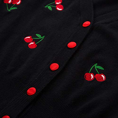 Belle Poque Girls Cute Vintage Cherries 3/4 Sleeve Front Buttons Embroidered Cardigan Shrug BP0609-1XL