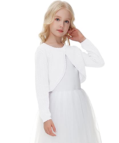 Verve Jelly Baby Girls' Knit Long Sleeve Button Closure Bolero Shrug Kids Knit Cardigan Sweaters Summer Shirt Tops White 160 11-12 Years