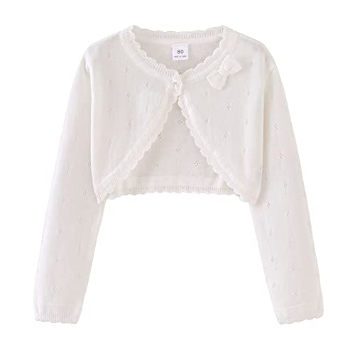 PythJooh Baby Girl Long Sleeve Bolero Shrug Cardigan Kids One-Button Knitted Bolero Sweatshirt Coats 1-9Years White