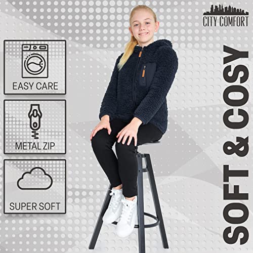 CityComfort Fleece Jacket for Kids, Zip Up Fuzzy Teddy Hoodie (Navy, 4-5 Years)