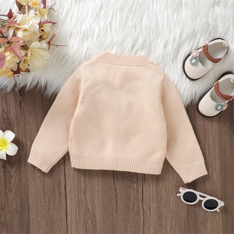 M9ppzzur7 Toddler Baby Girls' Knit Cardigan Sweaters Button Three-Dimensional Crochet Flower Fall Winter Warm Knit Sweater Infant Clothes (Apricot, 12-18 Months)