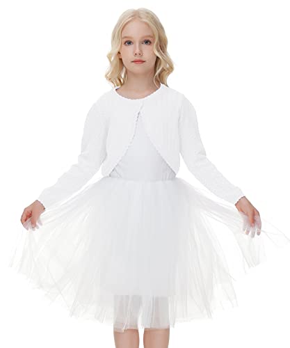 Verve Jelly Baby Girls' Knit Long Sleeve Button Closure Bolero Shrug Kids Knit Cardigan Sweaters Summer Shirt Tops White 160 11-12 Years