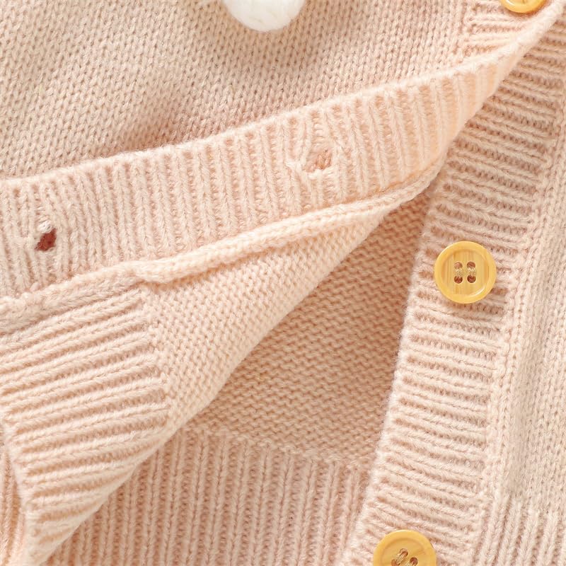 M9ppzzur7 Toddler Baby Girls' Knit Cardigan Sweaters Button Three-Dimensional Crochet Flower Fall Winter Warm Knit Sweater Infant Clothes (Apricot, 12-18 Months)