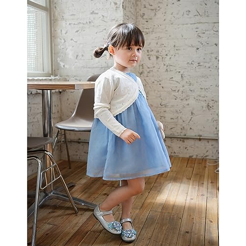 PythJooh Baby Girl Long Sleeve Bolero Shrug Cardigan Kids One-Button Knitted Bolero Sweatshirt Coats 1-9Years White