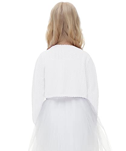 Verve Jelly Baby Girls' Knit Long Sleeve Button Closure Bolero Shrug Kids Knit Cardigan Sweaters Summer Shirt Tops White 160 11-12 Years