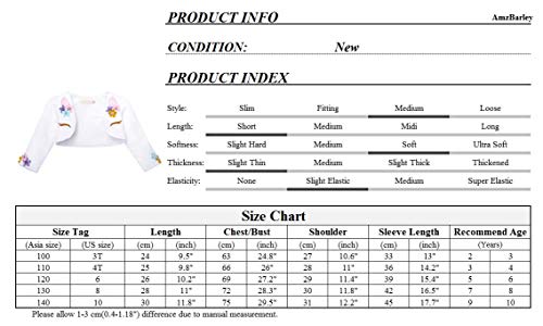 AmzBarley Unicorn Cardigan for Girls Party Dress Cover up Shrug Long Sleeves Cardigans Childs Kids Holiday Boleros Outerwear Age 5-6 Years White