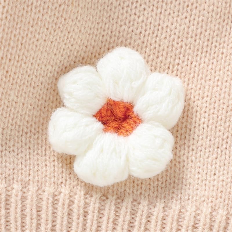 M9ppzzur7 Toddler Baby Girls' Knit Cardigan Sweaters Button Three-Dimensional Crochet Flower Fall Winter Warm Knit Sweater Infant Clothes (Apricot, 12-18 Months)