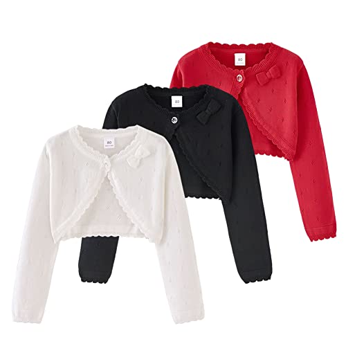PythJooh Baby Girl Long Sleeve Bolero Shrug Cardigan Kids One-Button Knitted Bolero Sweatshirt Coats 1-9Years White