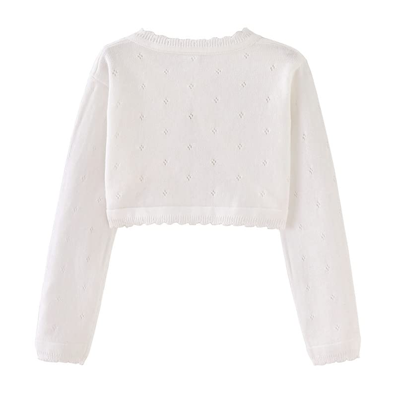 PythJooh Baby Girl Long Sleeve Bolero Shrug Cardigan Kids One-Button Knitted Bolero Sweatshirt Coats 1-9Years White