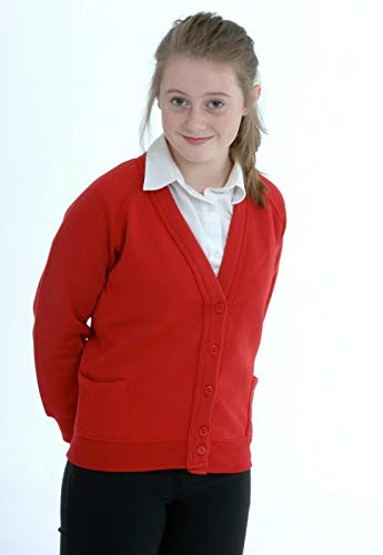 Miss Chief Girls School Cardigan Fleece Sweatshirt Uniform Schoolwear Age 2 3 4 5 6 7 8 9 10 11 12 13 14 + Adult Sizes Red