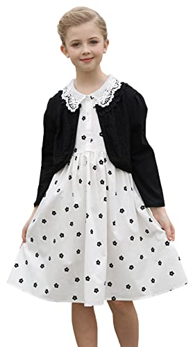 SMILING PINKER Girls' Long Sleeve Lace Bolero Cardigan Shrug(Black,2-3 Years)