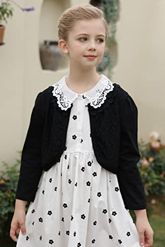 SMILING PINKER Girls' Long Sleeve Lace Bolero Cardigan Shrug(Black,2-3 Years)