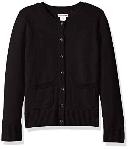 Amazon Essentials Girls' Uniform Slim-fit Cardigan Sweater, Black, 6-7 Years