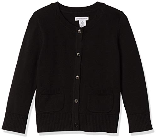 Amazon Essentials Girls' Uniform Slim-fit Cardigan Sweater, Black, 6-7 Years
