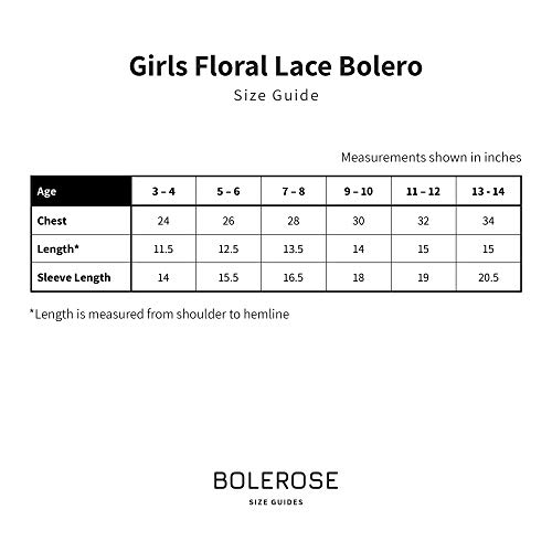 Bolerose Girls Long Sleeve Floral Lace Bolero Cardigan Kids Shrug Cover Up (White, 5-6 YRS)