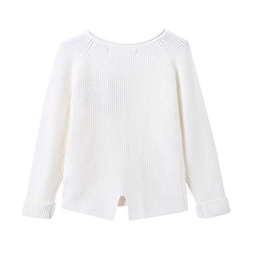 SMILING PINKER Toddler Girls Knit Cardigan Soft Warm Sweaters with Pockets (White, 2-3 Years)