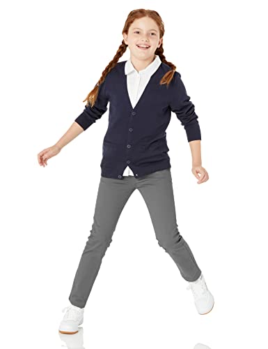 Amazon Essentials Girls' Uniform Slim-fit Cardigan Sweater, Black, 6-7 Years
