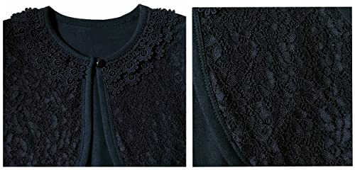 SMILING PINKER Girls' Long Sleeve Lace Bolero Cardigan Shrug(Black,2-3 Years)