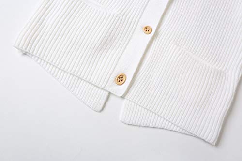 SMILING PINKER Toddler Girls Knit Cardigan Soft Warm Sweaters with Pockets (White, 2-3 Years)