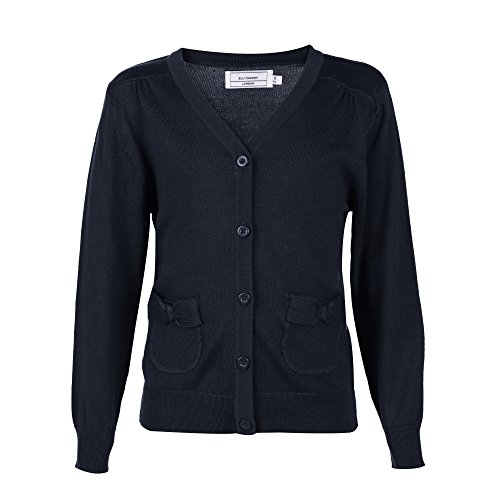 Blu Cherry Girls Cardigans with Pockets V-Neck School Uniforms Long Sleeve All Year Around (Navy, 4 Years)
