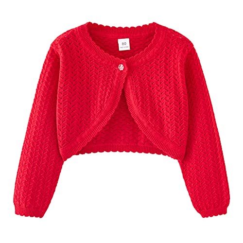 imKutie Baby Girl Bolero Cardigan Shrug, Girls' Long Sleeve Button Knitted Cardigan for 1-6 Years Red