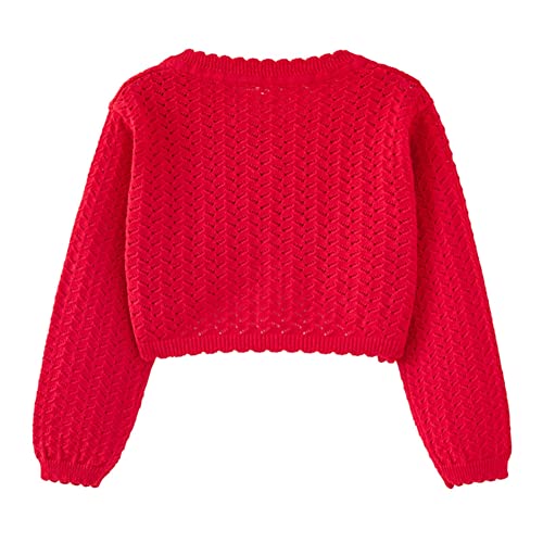 imKutie Baby Girl Bolero Cardigan Shrug, Girls' Long Sleeve Button Knitted Cardigan for 1-6 Years Red