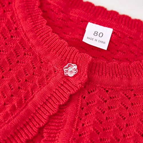 imKutie Baby Girl Bolero Cardigan Shrug, Girls' Long Sleeve Button Knitted Cardigan for 1-6 Years Red