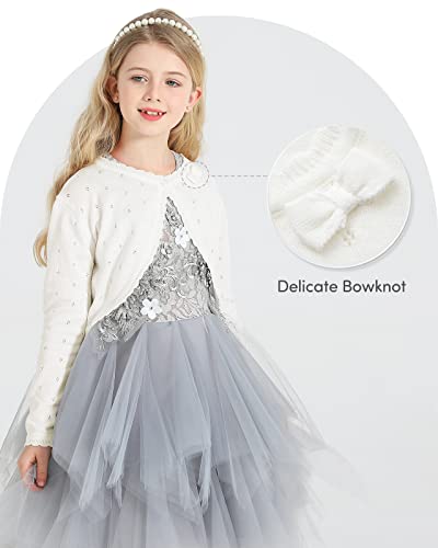 Adorel Girls Bolero Knitted Cardigan Pure Cotton Shrug Long Sleeve Crew Neck Cream White 8-10 Years (Manufacturer Size 140)
