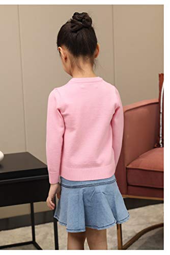 ZHUANNIAN Girls School Cardigan Long Sleeve Pearl Button Down Uniform Schoolwear Cardigans(Pink,4-5 Years)