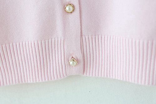 ZHUANNIAN Girls School Cardigan Long Sleeve Pearl Button Down Uniform Schoolwear Cardigans(Pink,4-5 Years)