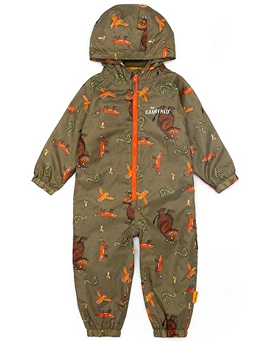 The Gruffalo Puddle Suit Kids Toddlers | Girls Boys Owl Snake Fox Mouse Characters All In One Waterproof Rain Coat | Brown Long Sleeve Play Walking Jacket