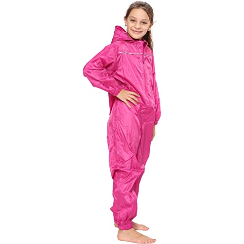 A2Z Girls Boys Raincoat Kids Pink Puddle Suits Waterproof Hooded Overall Rainsuit All in One Unisex Muddy Suit Rainwear Romper Age 2-13 Years