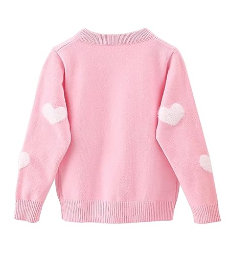 DHASIUE Girls Uniform Cotton Heart Jacquard Button Down Jacket Long Sleeve Childrens Girl Cardigan Schoolwear Pink 6 Years