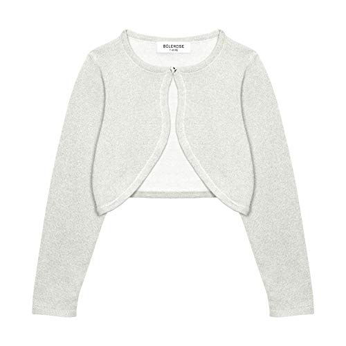 Bolerose Girls Long Sleeve Sparkle Cardigan Childrens Kids Bolero Shrug (Silver, 9-10 Years)