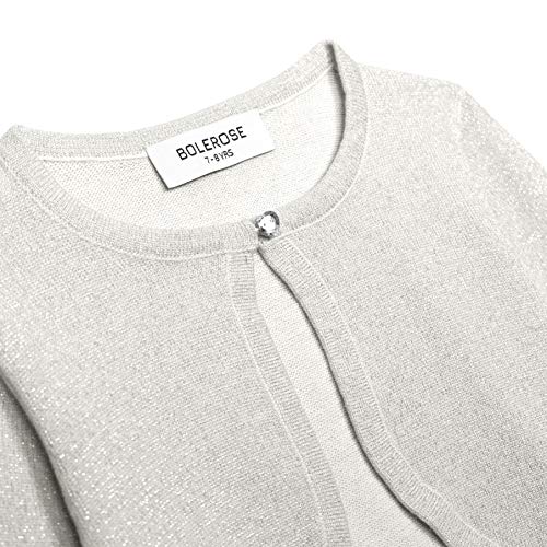 Bolerose Girls Long Sleeve Sparkle Cardigan Childrens Kids Bolero Shrug (Silver, 9-10 Years)