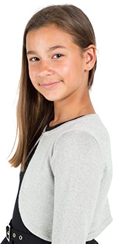Bolerose Girls Long Sleeve Sparkle Cardigan Childrens Kids Bolero Shrug (Silver, 9-10 Years)