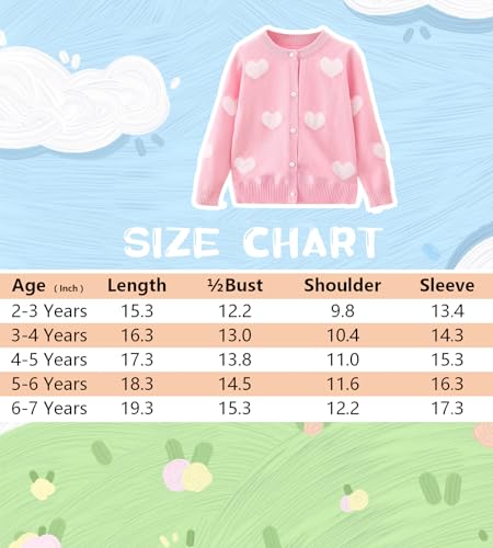 DHASIUE Girls Uniform Cotton Heart Jacquard Button Down Jacket Long Sleeve Childrens Girl Cardigan Schoolwear Pink 6 Years