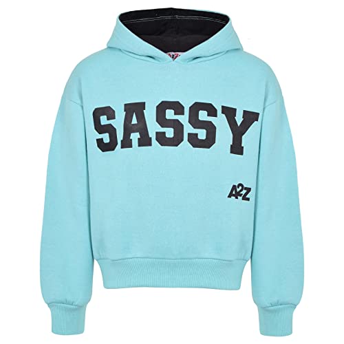 A2Z 4 Kids Girls Tracksuit Fleece Hooded Crop Top Bottom Jogging Suit - T.S Crop Sassy Aqua 11-12
