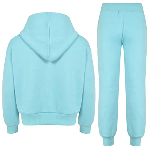 A2Z 4 Kids Girls Tracksuit Fleece Hooded Crop Top Bottom Jogging Suit - T.S Crop Sassy Aqua 11-12