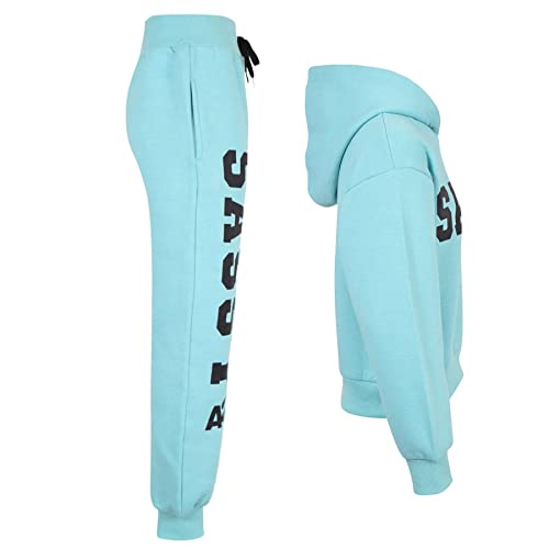A2Z 4 Kids Girls Tracksuit Fleece Hooded Crop Top Bottom Jogging Suit - T.S Crop Sassy Aqua 11-12