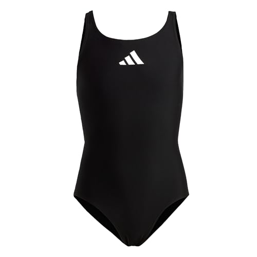 adidas Girl's Solid Small Logo Swimsuit, Black/White, 9-10 Years