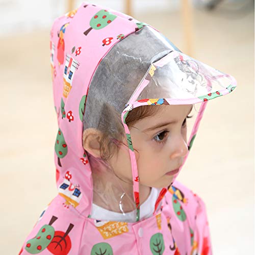 Baogaier Raincoat for Kids Girls Hooded Rains Puddle Suit Poncho Rainwear Jumpsuit Pink Floral One Piece Lightweight Portable Waterproof Rainsuit Jacket PVC Transparent Hat Brim Zipper Age 5-7 Years