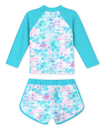 TUONROAD Baby Girl Mermaid 2 Piece Swimsuit Long Sleeve UPF 50+ Protection Swimming Set Swimwear for Kids 3-4 Years Blue