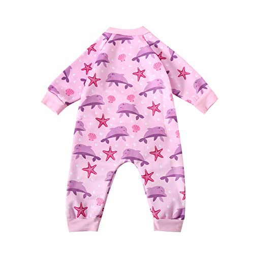 Swimbubs Baby Swimming Warm Suit Boys Fleece Lined Wetsuit Girls Swimsuit (6-12 Months, Pink Dolphin)