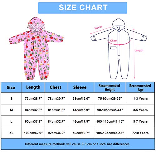Baogaier Raincoat for Kids Girls Hooded Rains Puddle Suit Poncho Rainwear Jumpsuit Pink Floral One Piece Lightweight Portable Waterproof Rainsuit Jacket PVC Transparent Hat Brim Zipper Age 5-7 Years